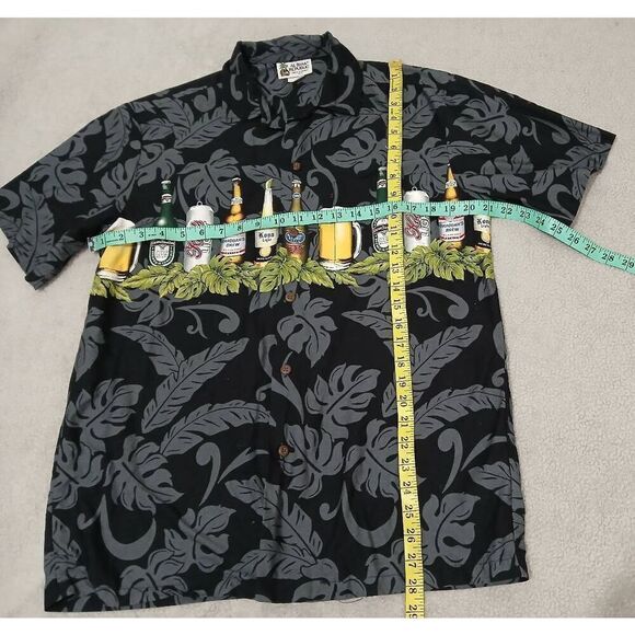 Vintage mens medium Hawaiian Aloha beer bottles gray casual shortsleeve shirt - Picture 3 of 7